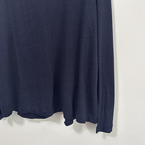 J Jill Linen Rayon Blend Knit Blazer Jacket L Petite Open Front Navy Blue NEW - Picture 8 of 11